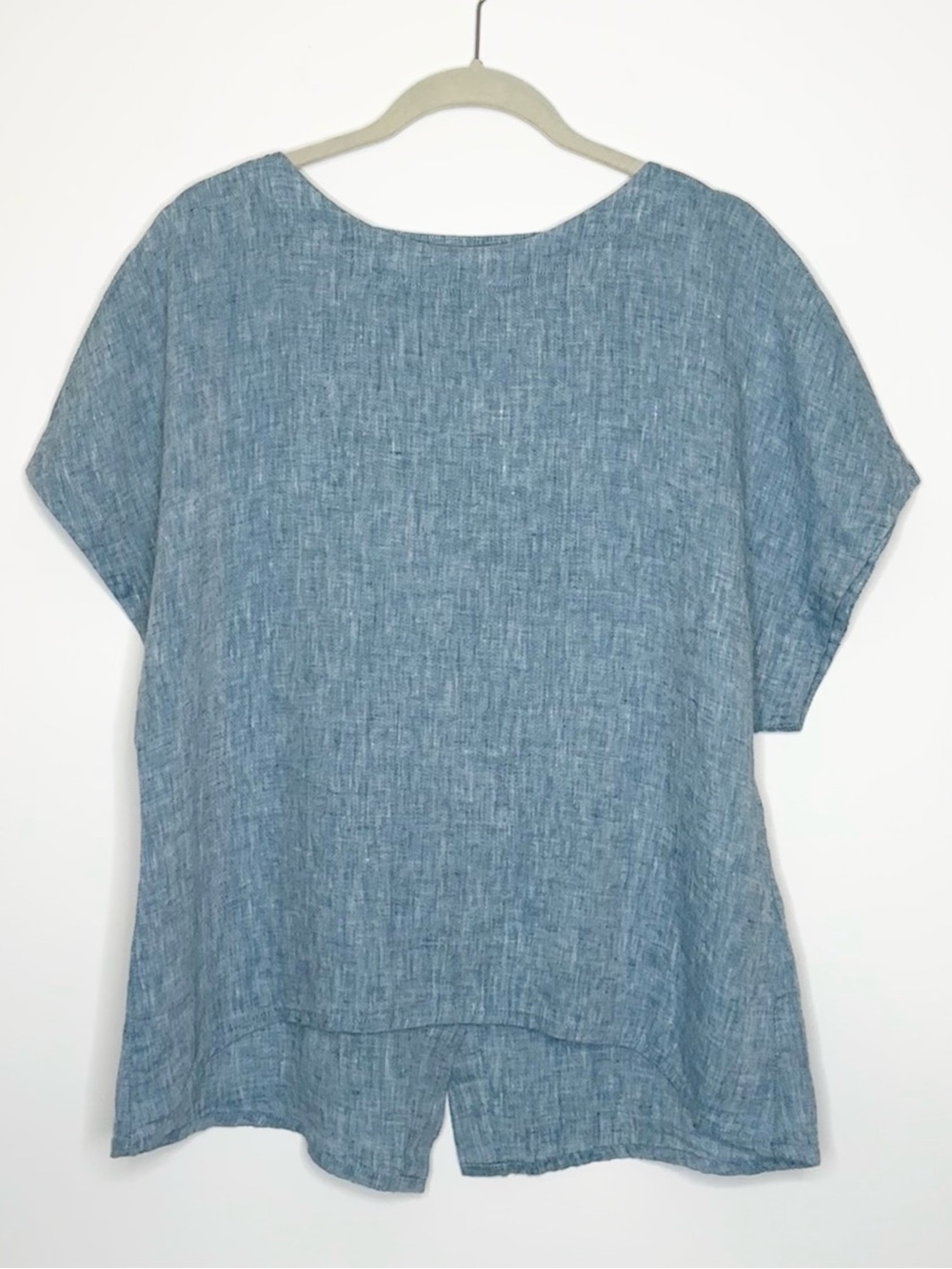 FLAX 100% Linen Blue Short Sleeve Cross Back Coastal Natural Quiet Luxury Size P